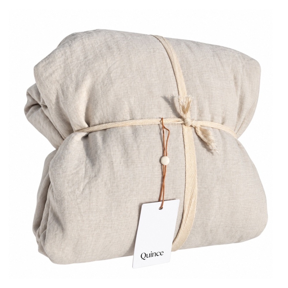 Quince Linen Fitted Sheet & Shams King Sand Oatmeal European Flax Like New